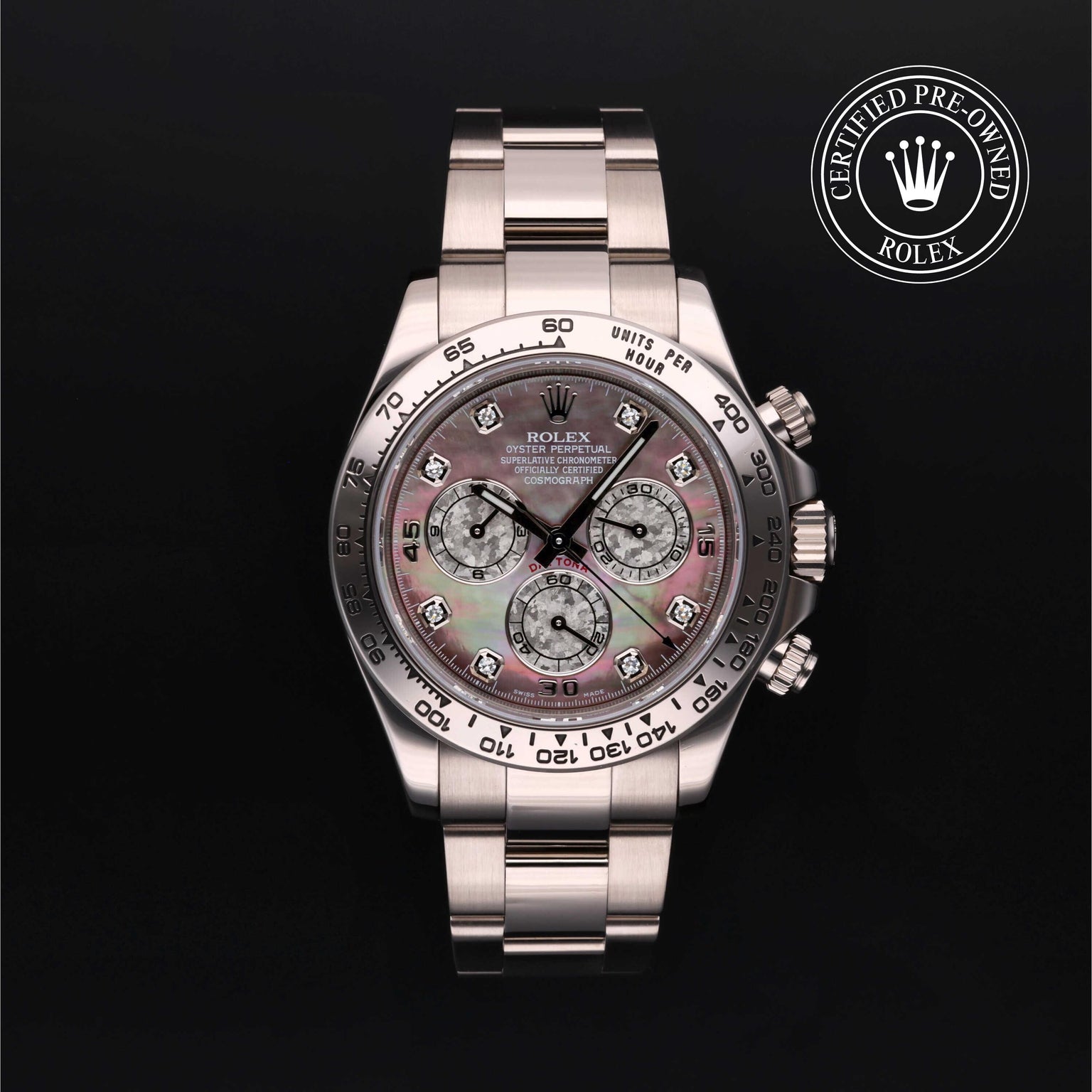 Rolex Certified Pre-owned Daytona M116509-0036 front on black background