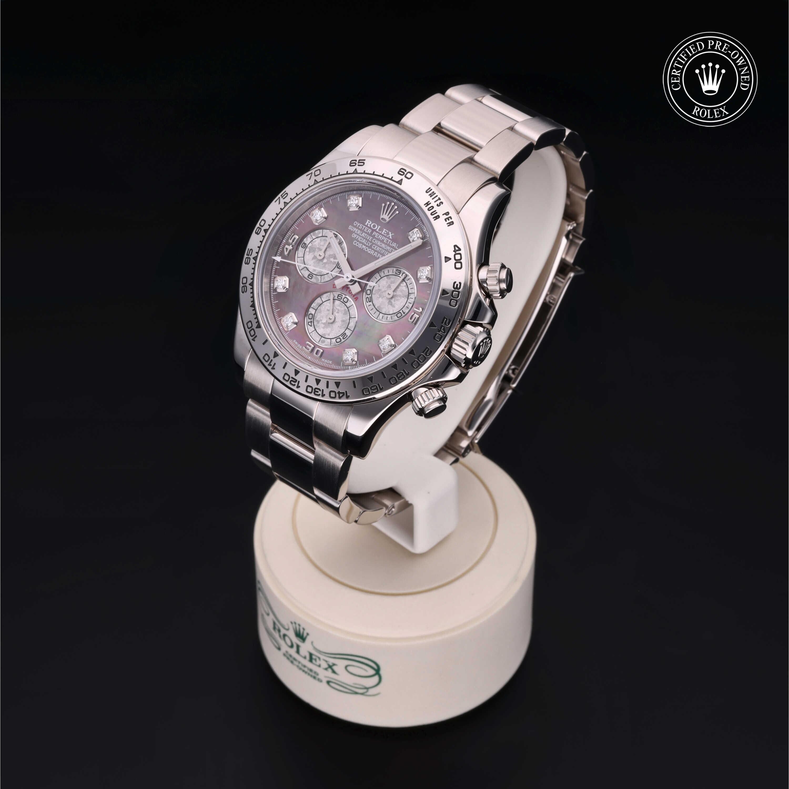 Rolex Certified Pre-owned Daytona M116509-0036 front on black background