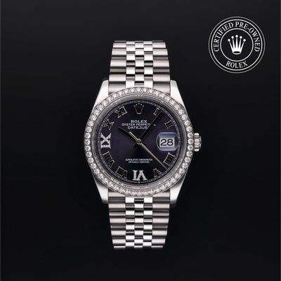 Rolex Certified Pre-owned Datejust M126284RBR-0013 front on black background