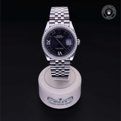 Rolex Certified Pre-owned Datejust M126284RBR-0013 front on black background