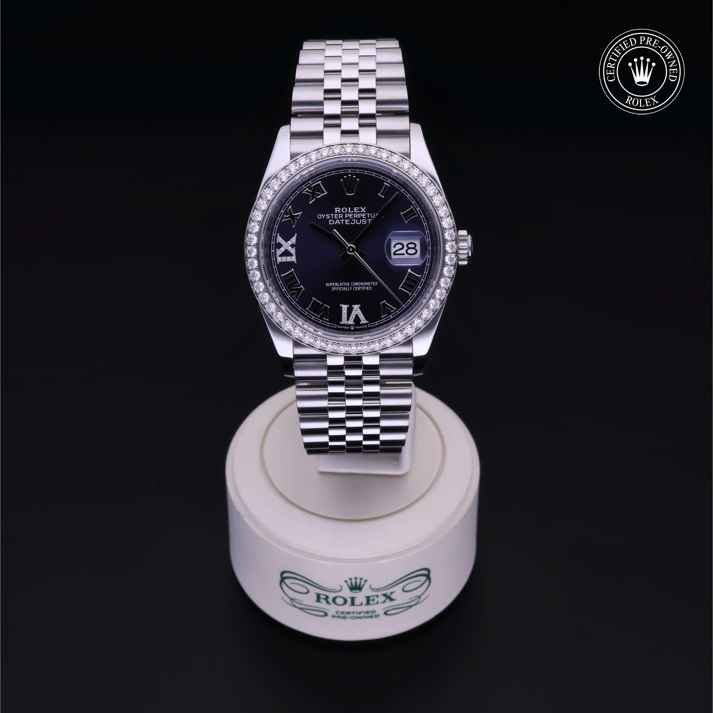 Rolex Certified Pre-owned Datejust M126284RBR-0013 front on black background