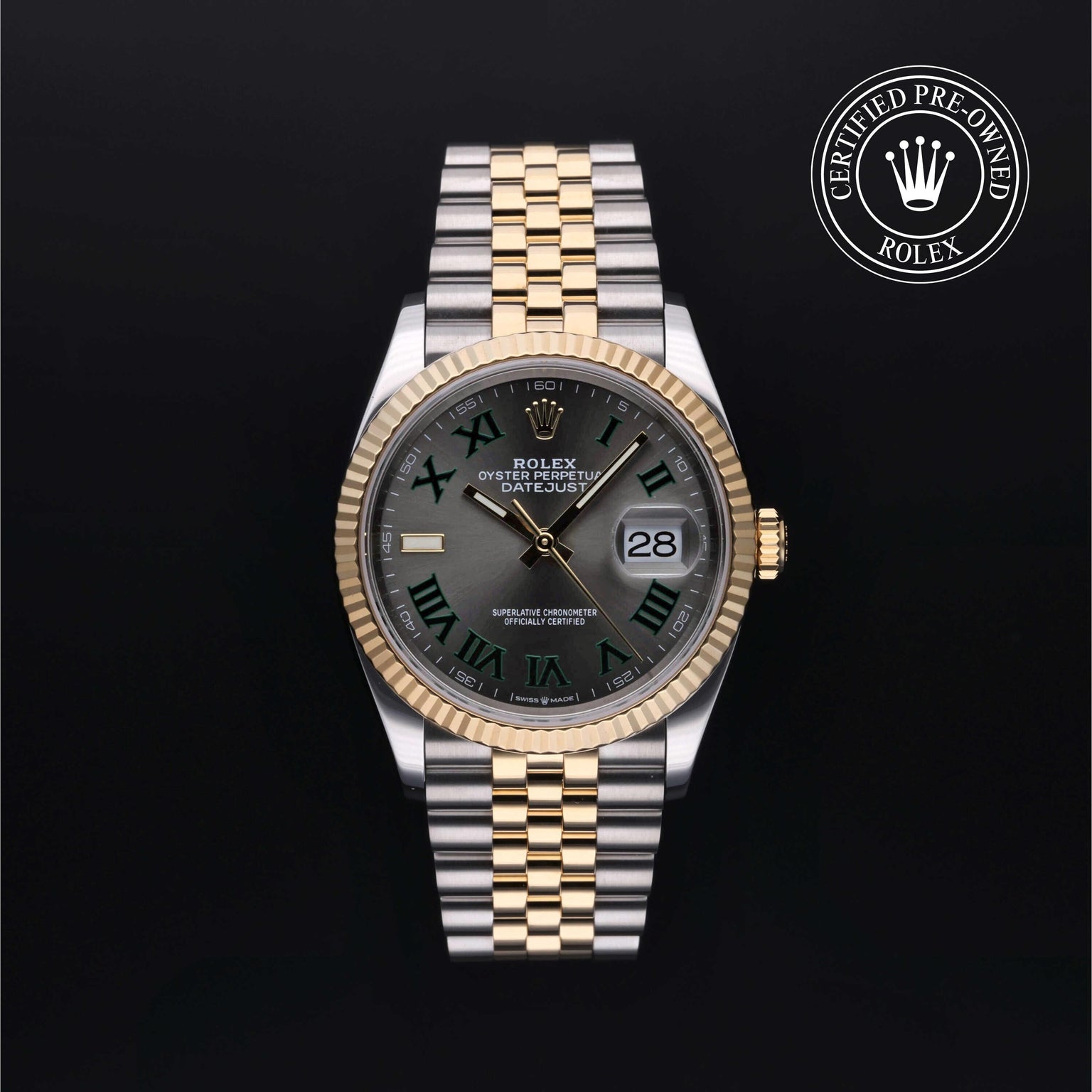 Rolex Certified Pre-owned Datejust M126233-0035 front on black background