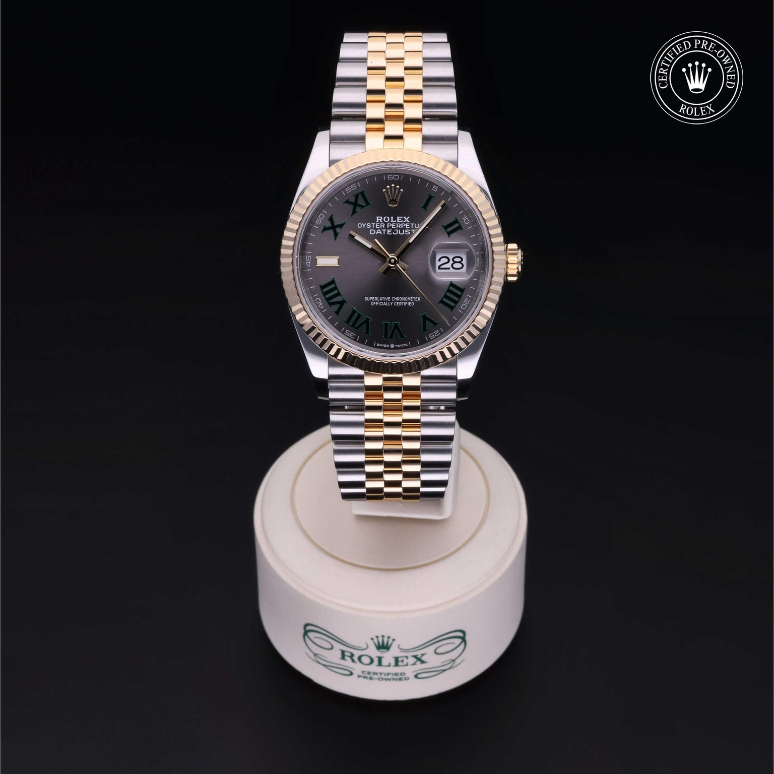Rolex Certified Pre-owned Datejust M126233-0035 front on black background