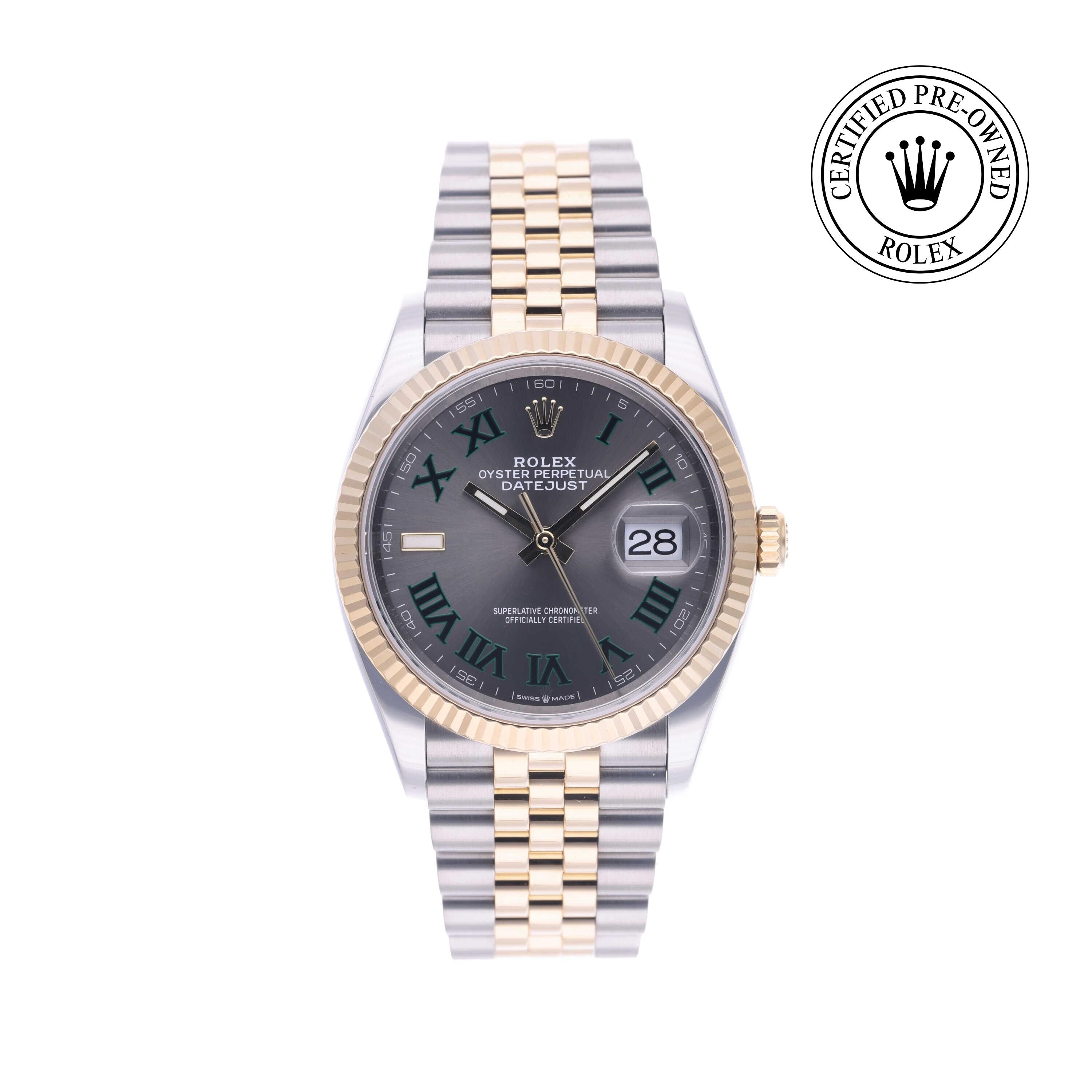 Rolex Certified Pre-owned Datejust M126233-0035 front on white background