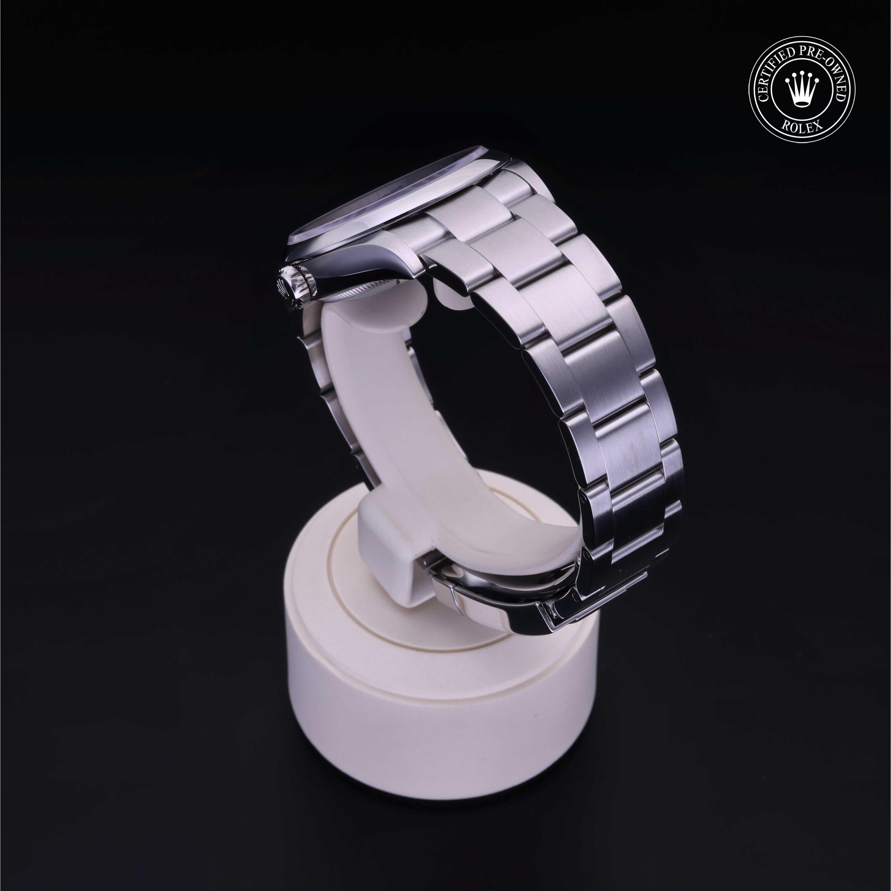 Rolex Certified Pre-owned Oyster Perpetual M126000-0008 front on black background