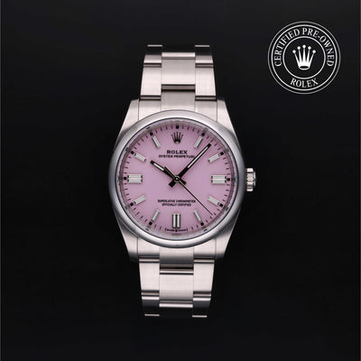 Rolex Certified Pre-owned Oyster Perpetual M126000-0008 front on black background