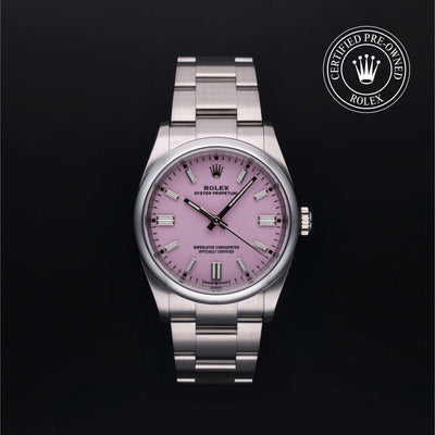 Rolex Certified Pre-owned Oyster Perpetual M126000-0008 front on black background