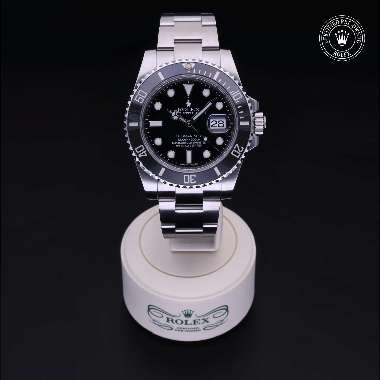 Rolex Certified Pre-owned Submariner M116610LN-0001 front on black background