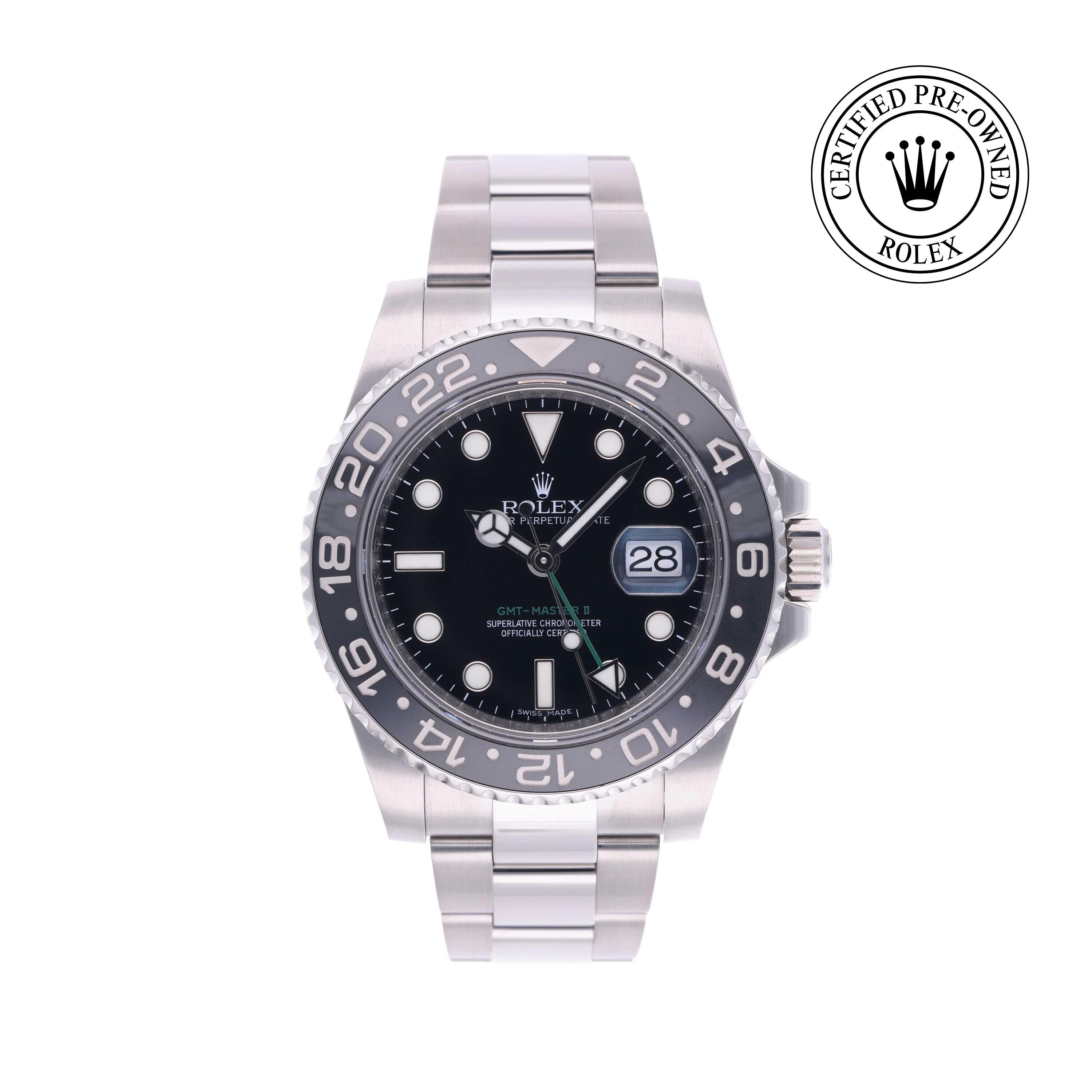 Rolex Certified Pre-owned GMT M116710LN-0001 front on white background