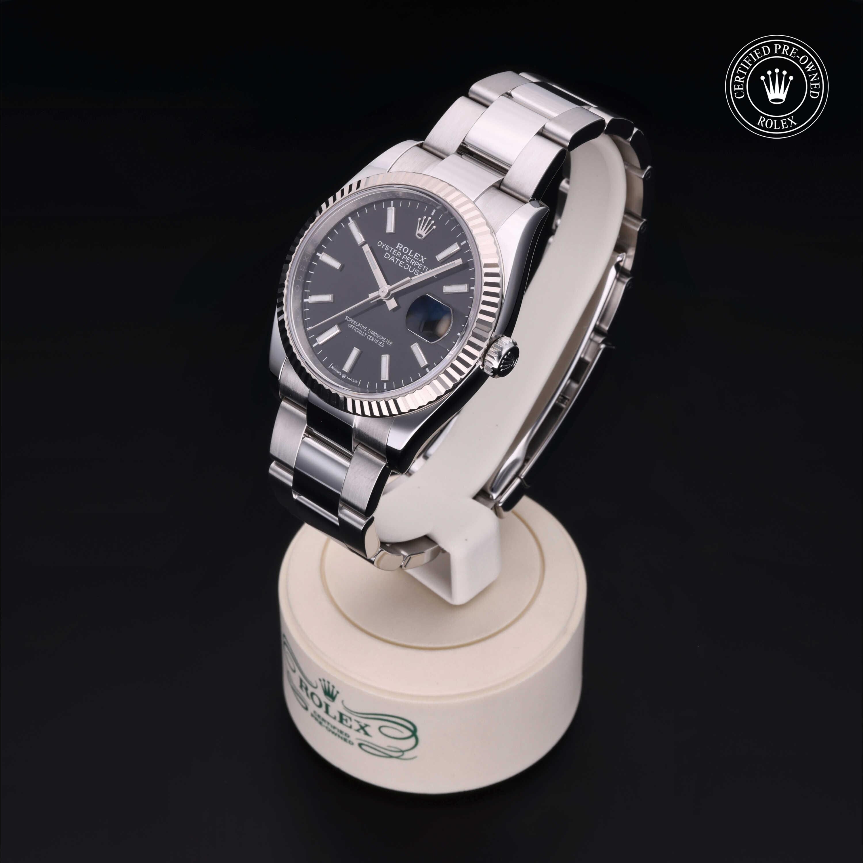 Rolex Certified Pre-owned Datejust M126234-0016 front on black background