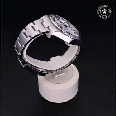 Rolex Certified Pre-owned Explorer II M216570-0001 front on black background