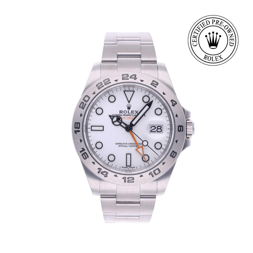 Rolex Certified Pre-owned Explorer II M216570-0001 front on white background