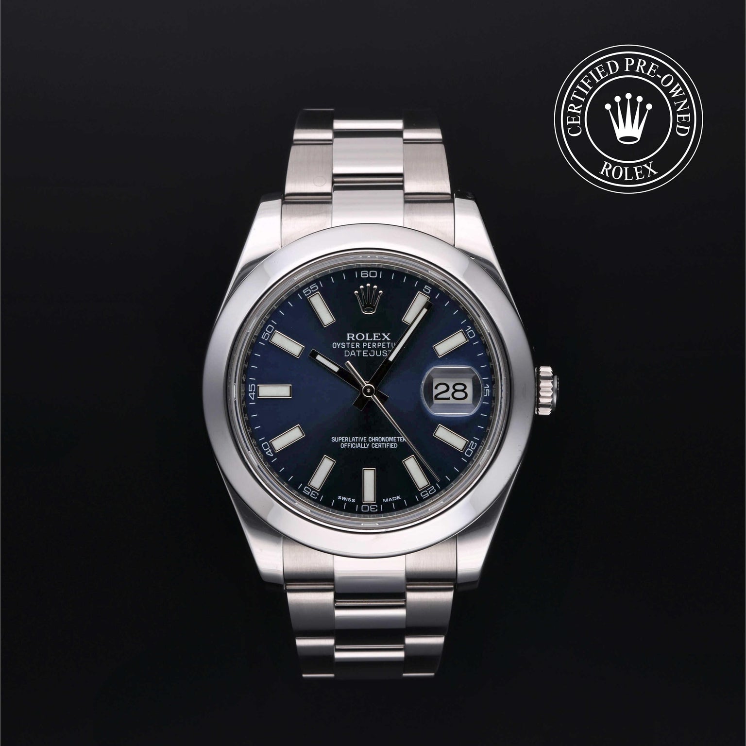 Rolex Certified Pre-owned Datejust M116300-0005 front on black background