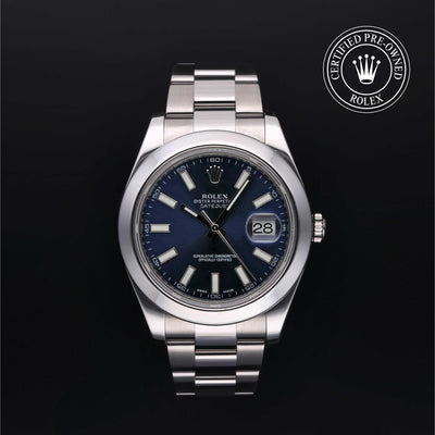 Rolex Certified Pre-owned Datejust M116300-0005 front on black background