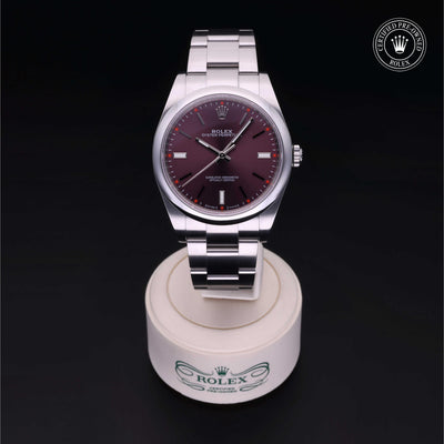 Rolex Certified Pre-owned Oyster Perpetual M114300-0002 front on black background