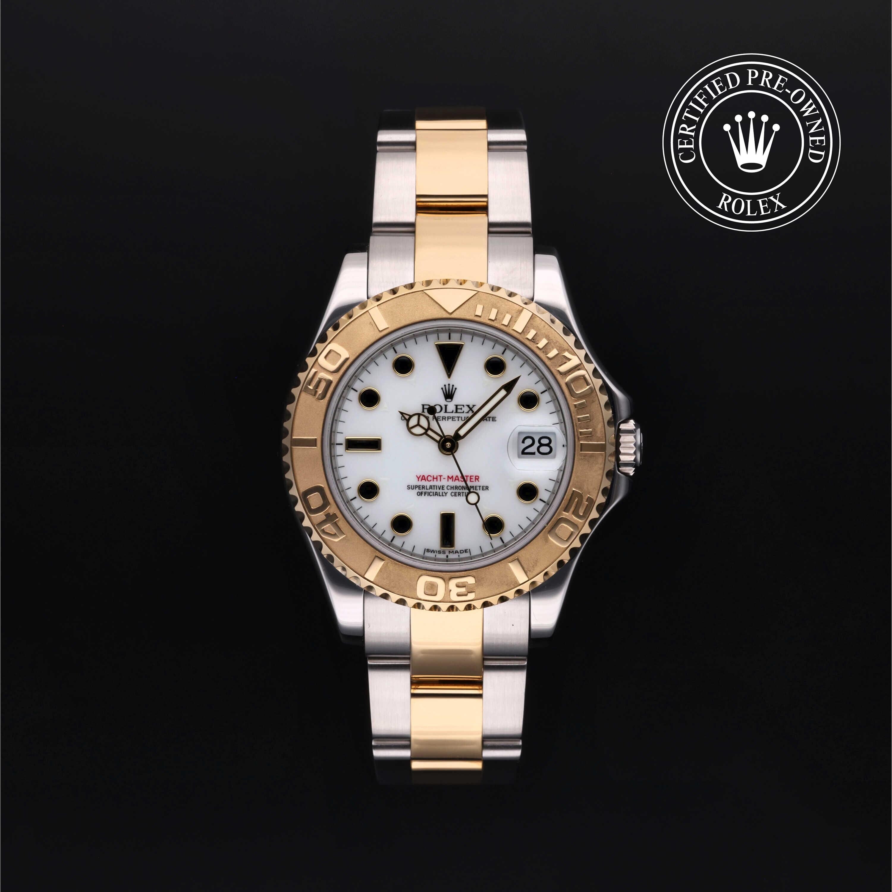 Rolex Certified Pre-owned Yacht-Master M168623-0009 front on black background