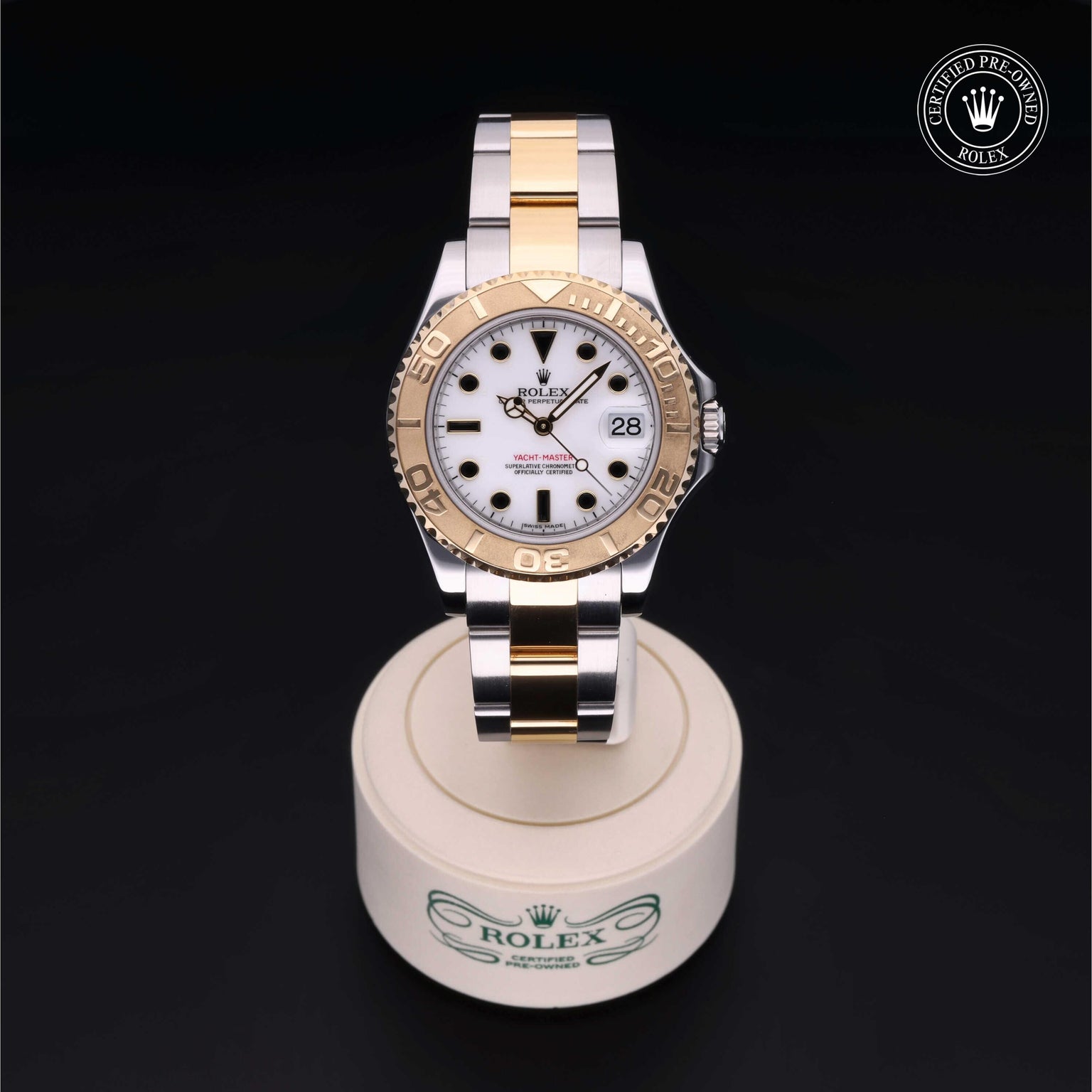 Rolex Certified Pre-owned Yacht-Master M168623-0009 front on black background