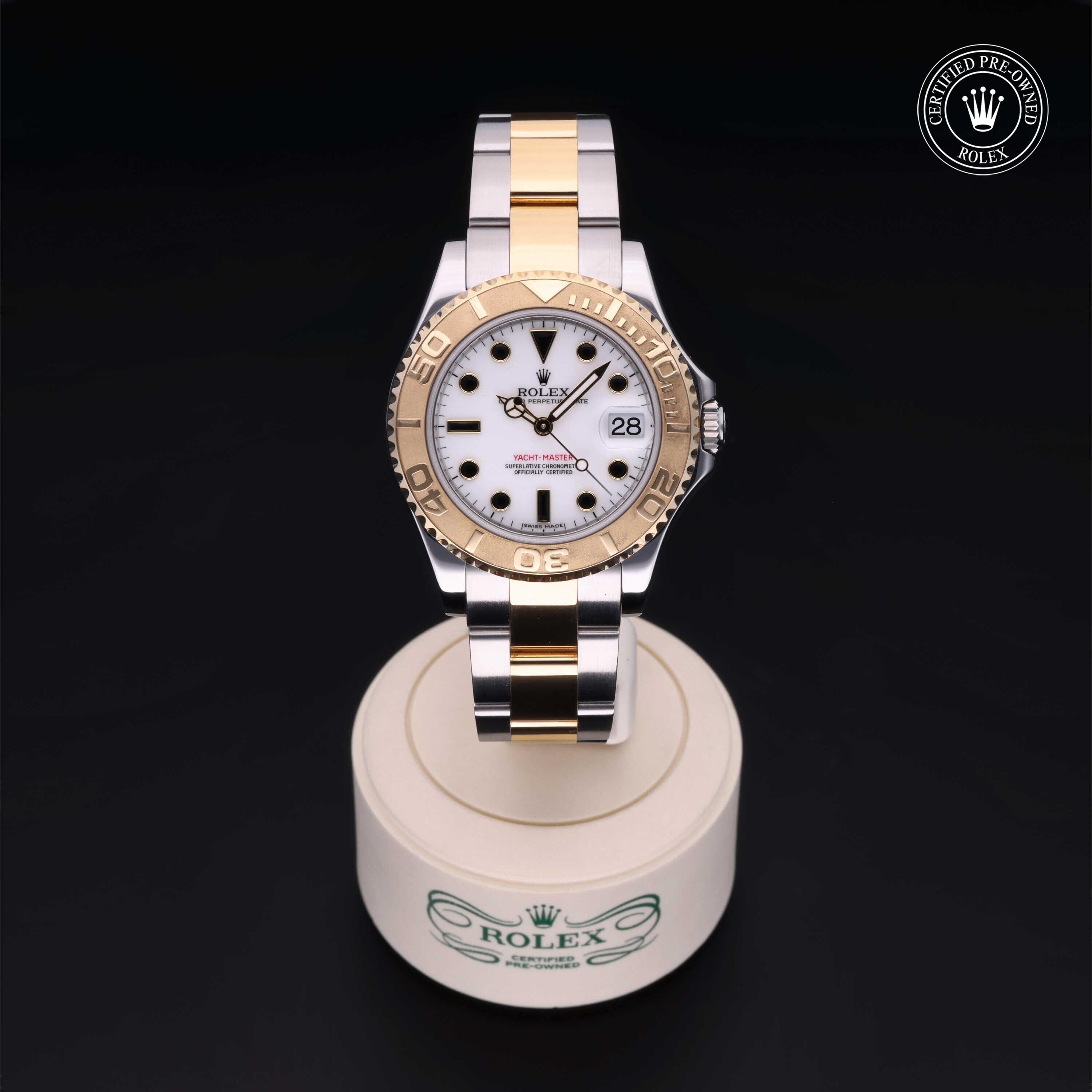 Rolex Certified Pre-owned Yacht-Master M168623-0009 front on black background