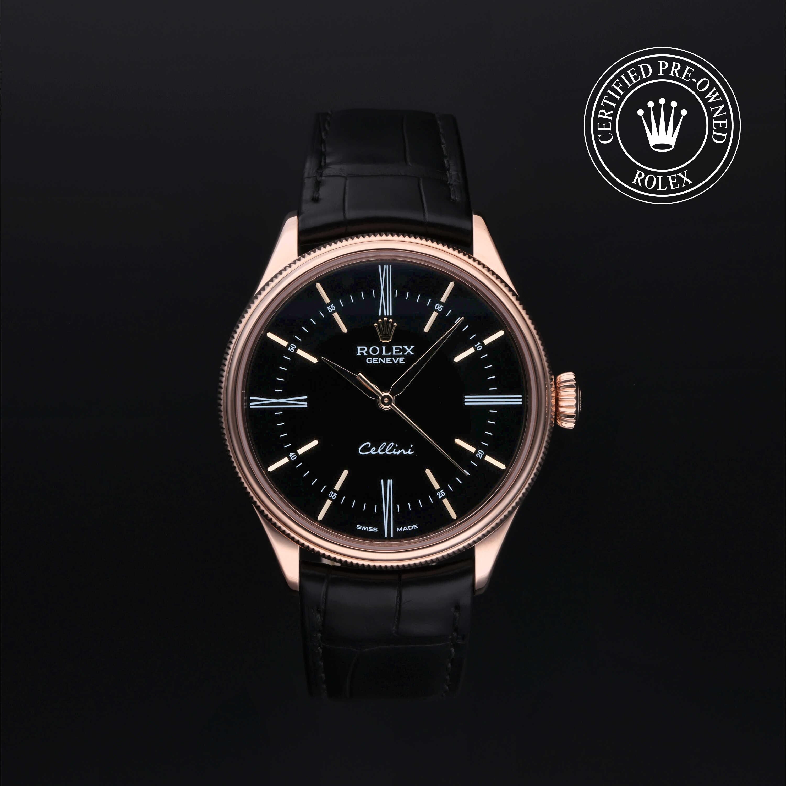 Rolex Certified Pre-owned Cellini M50505-0009 front on black background