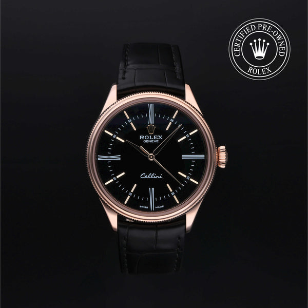 Rolex Certified Pre-owned Cellini M50505-0009 front on black background
