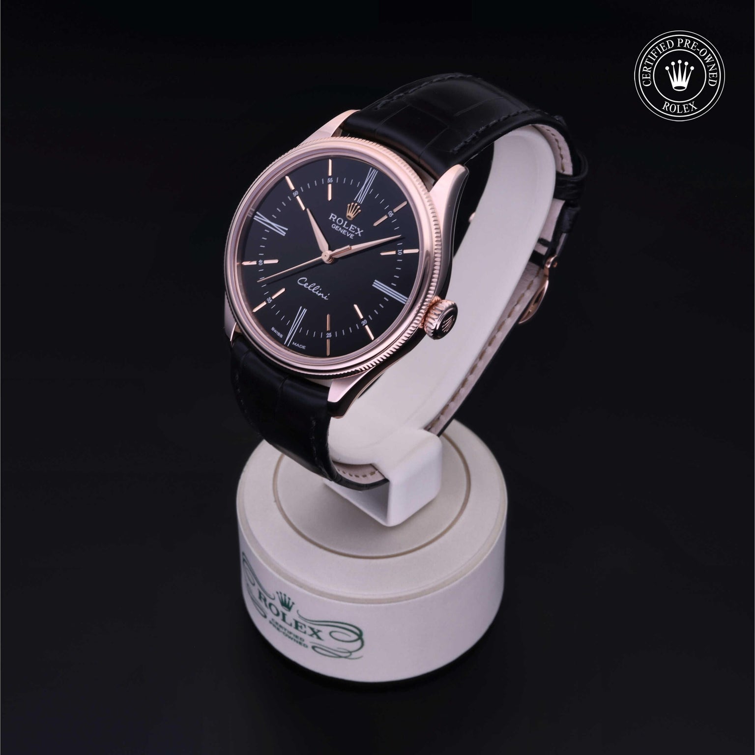 Rolex Certified Pre-owned Cellini M50505-0009 front on black background