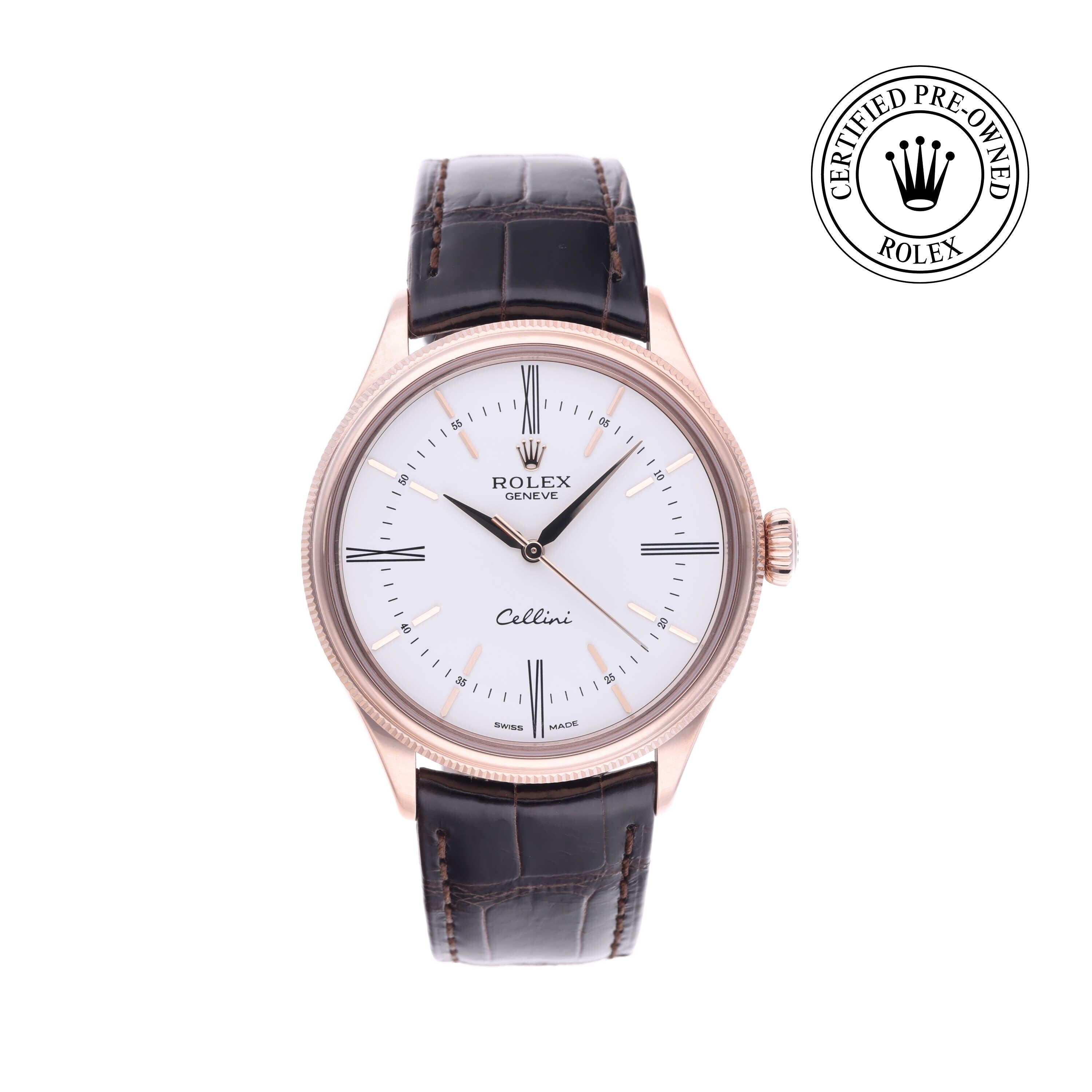 Rolex Certified Pre-owned Cellini M50505-0006 front on white background
