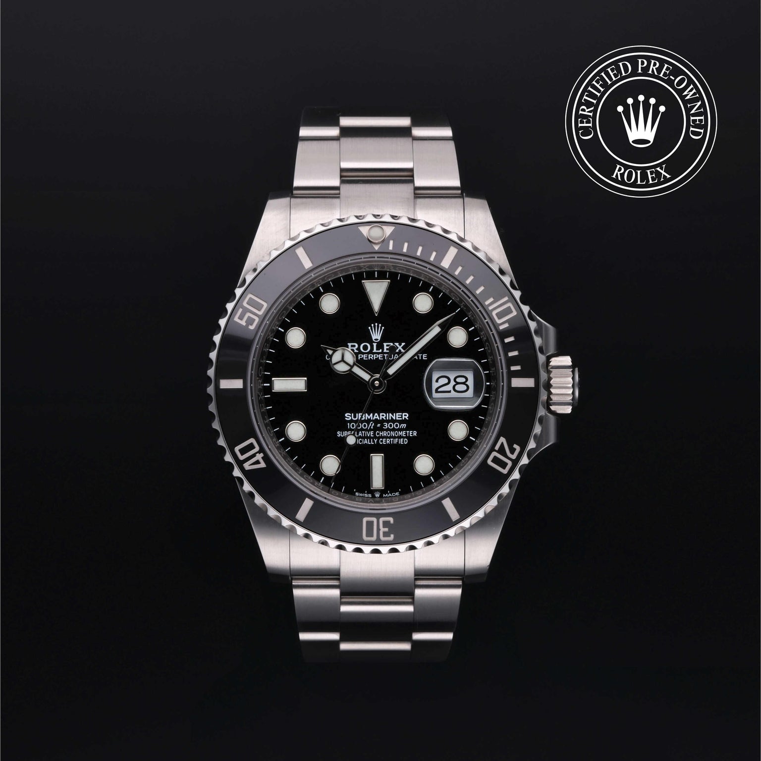 Rolex Certified Pre-owned Submariner M126610LN-0001 front on black background