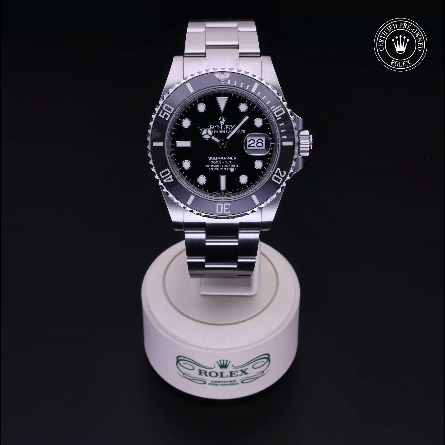 Rolex Certified Pre-owned Submariner M126610LN-0001 front on black background