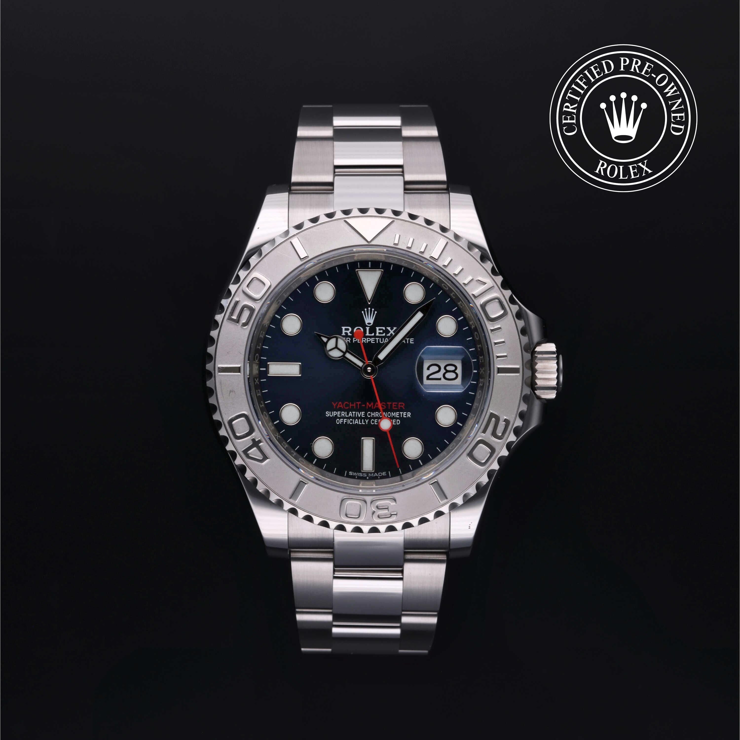 Rolex Certified Pre-owned Yacht-Master M116622-0001 front on black background