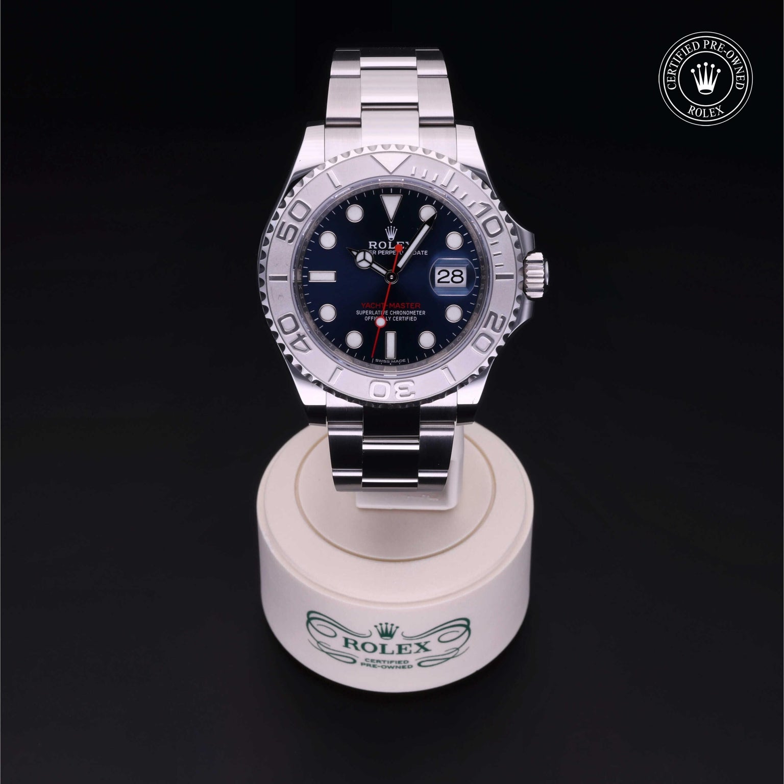 Rolex Certified Pre-owned Yacht-Master M116622-0001 front on black background