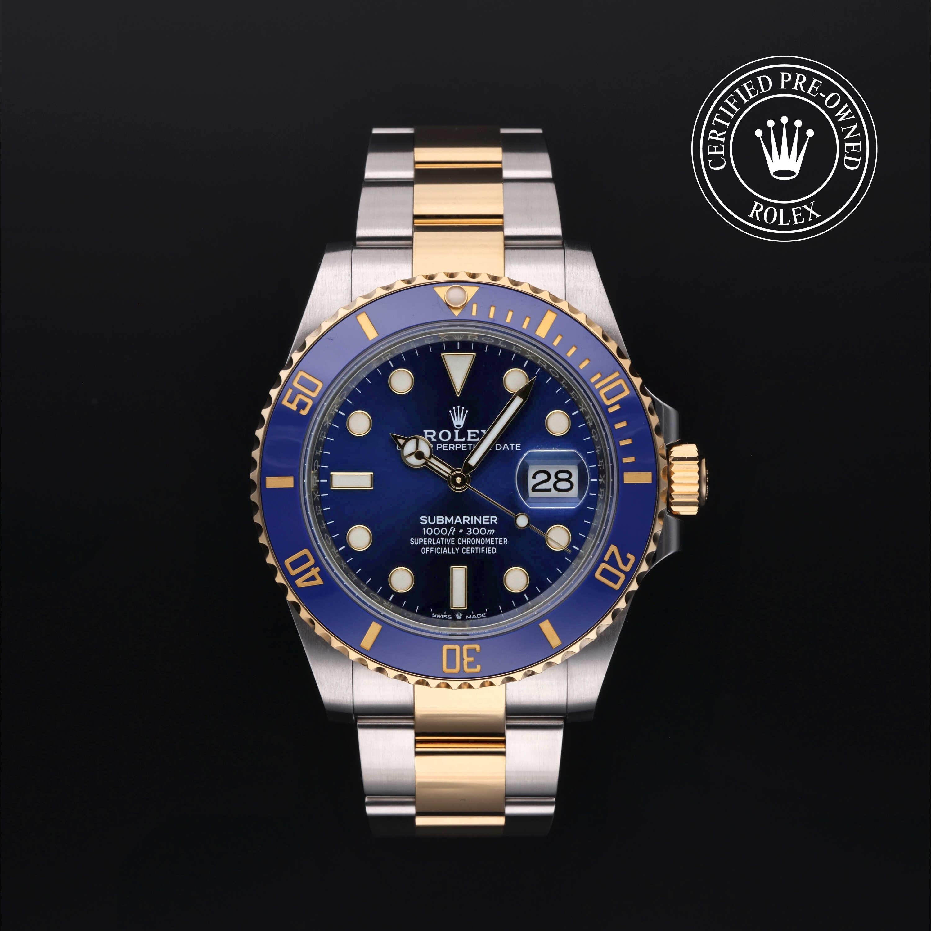 Rolex Certified Pre-owned Submariner M126613LB-0002 front on black background