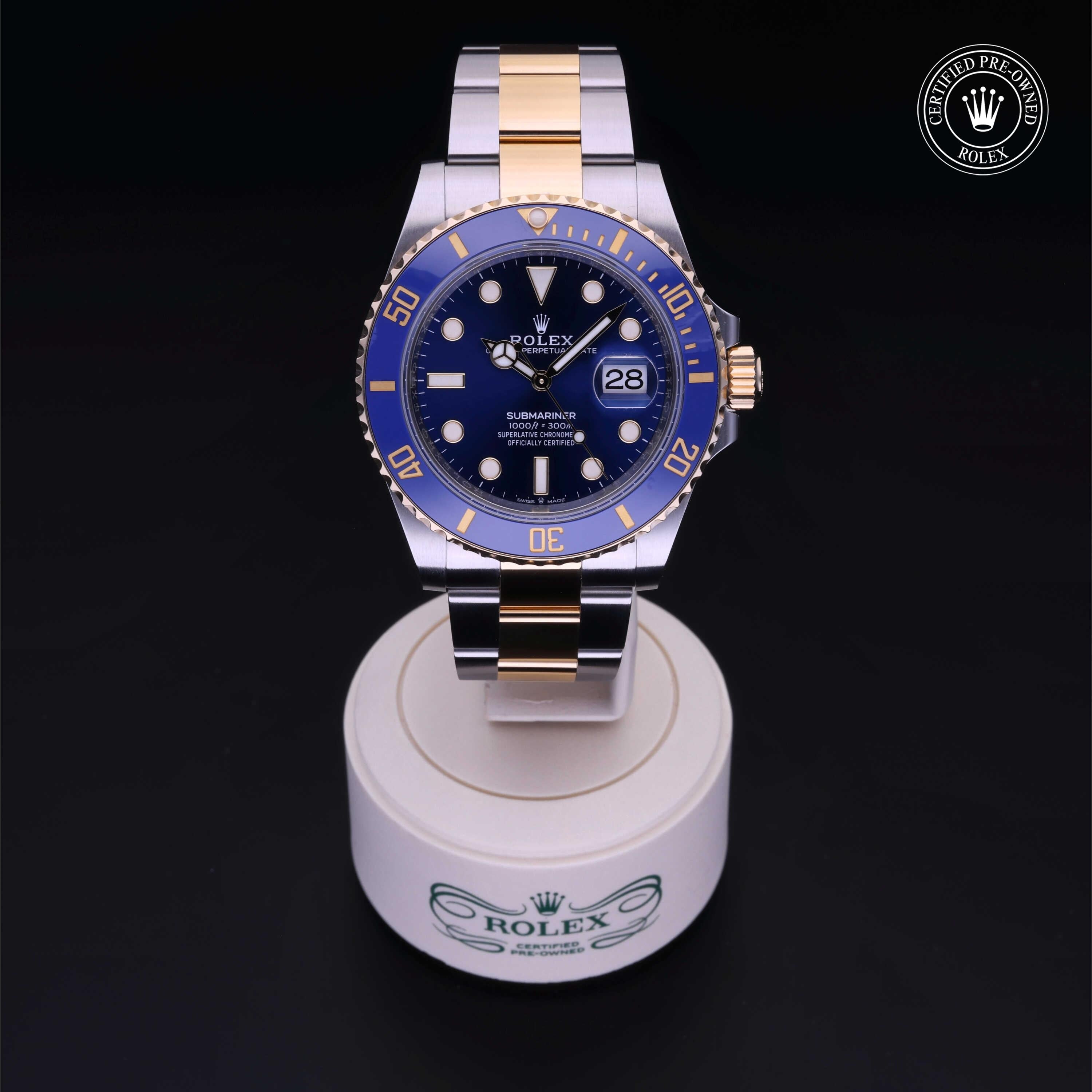 Rolex Certified Pre-owned Submariner M126613LB-0002 front on black background