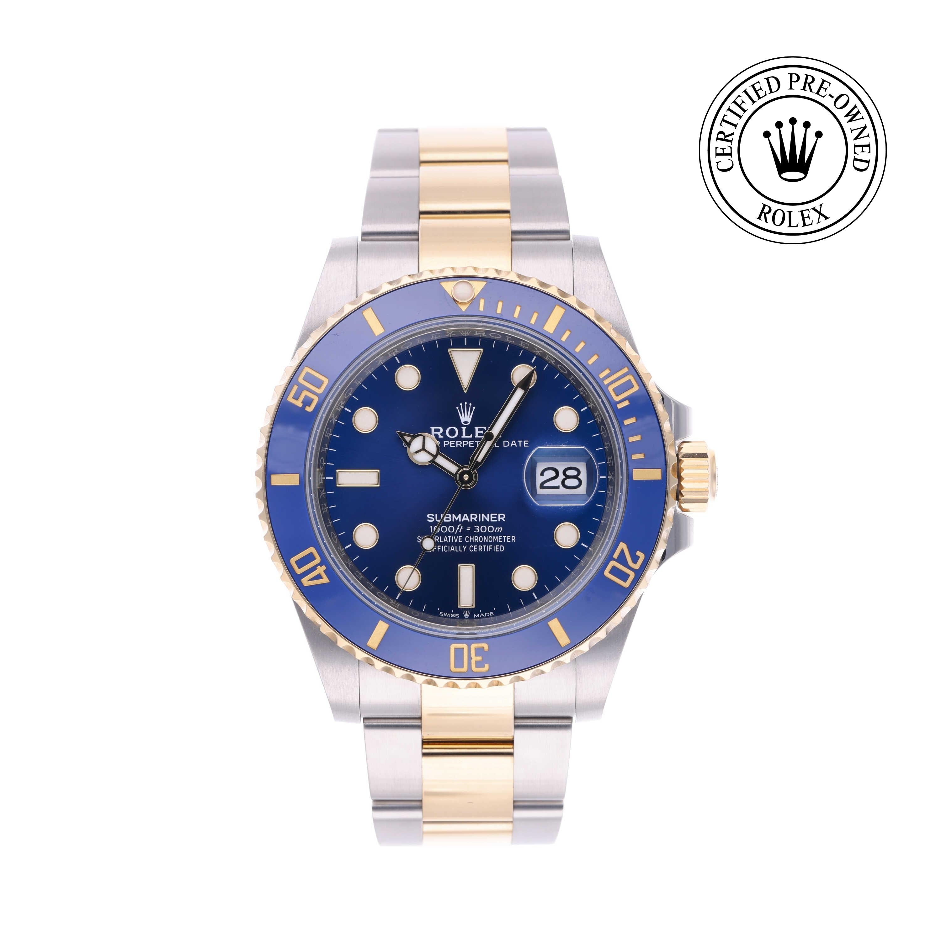 Rolex Certified Pre-owned Submariner M126613LB-0002 front on white background