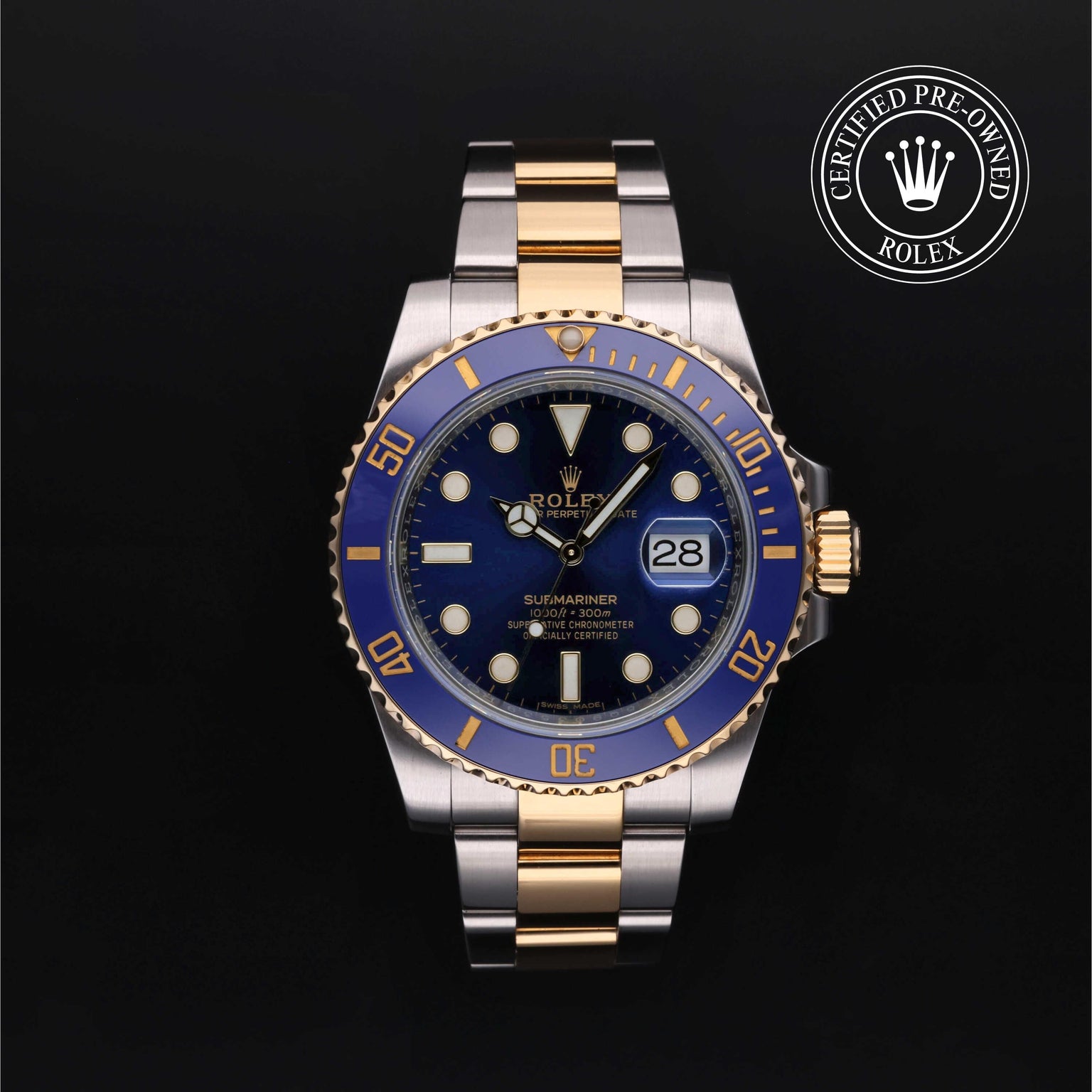 Rolex Certified Pre-owned Submariner M116613LB-0005 front on black background