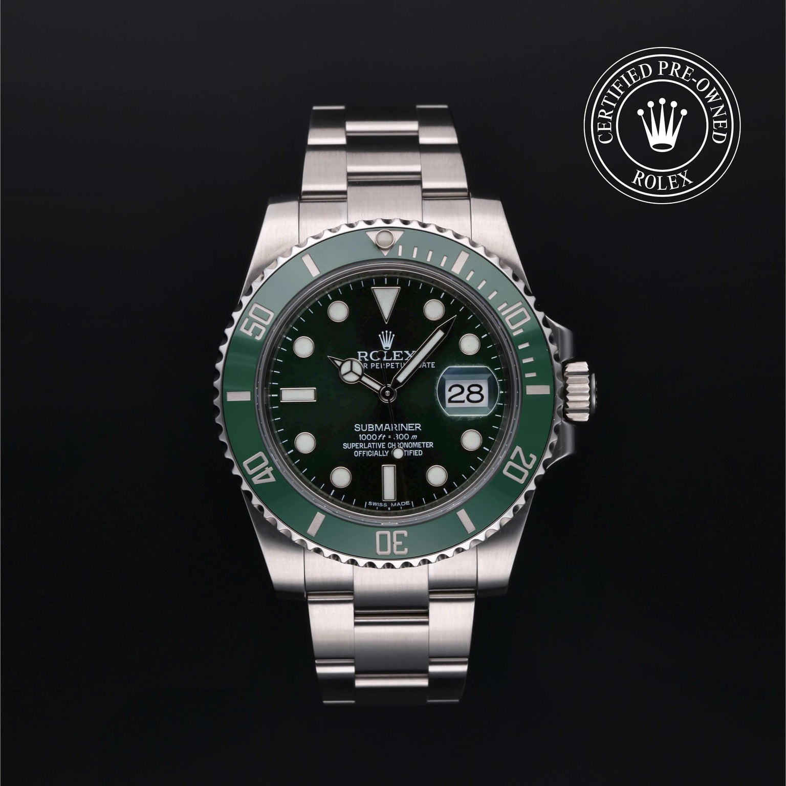 Rolex Certified Pre-owned Submariner M116610LV-0002 front on black background