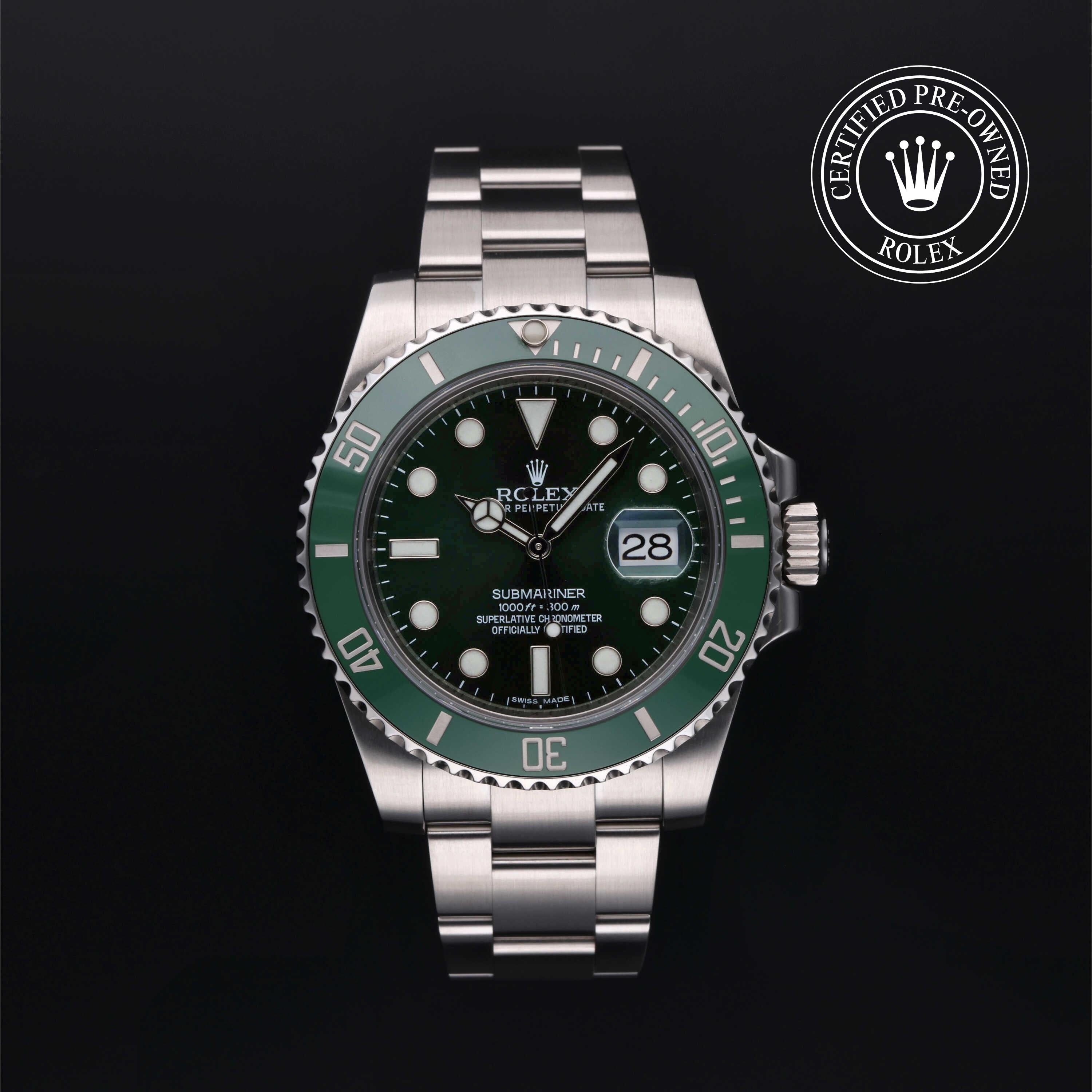 Rolex Certified Pre-owned Submariner M116610LV-0002 front on black background