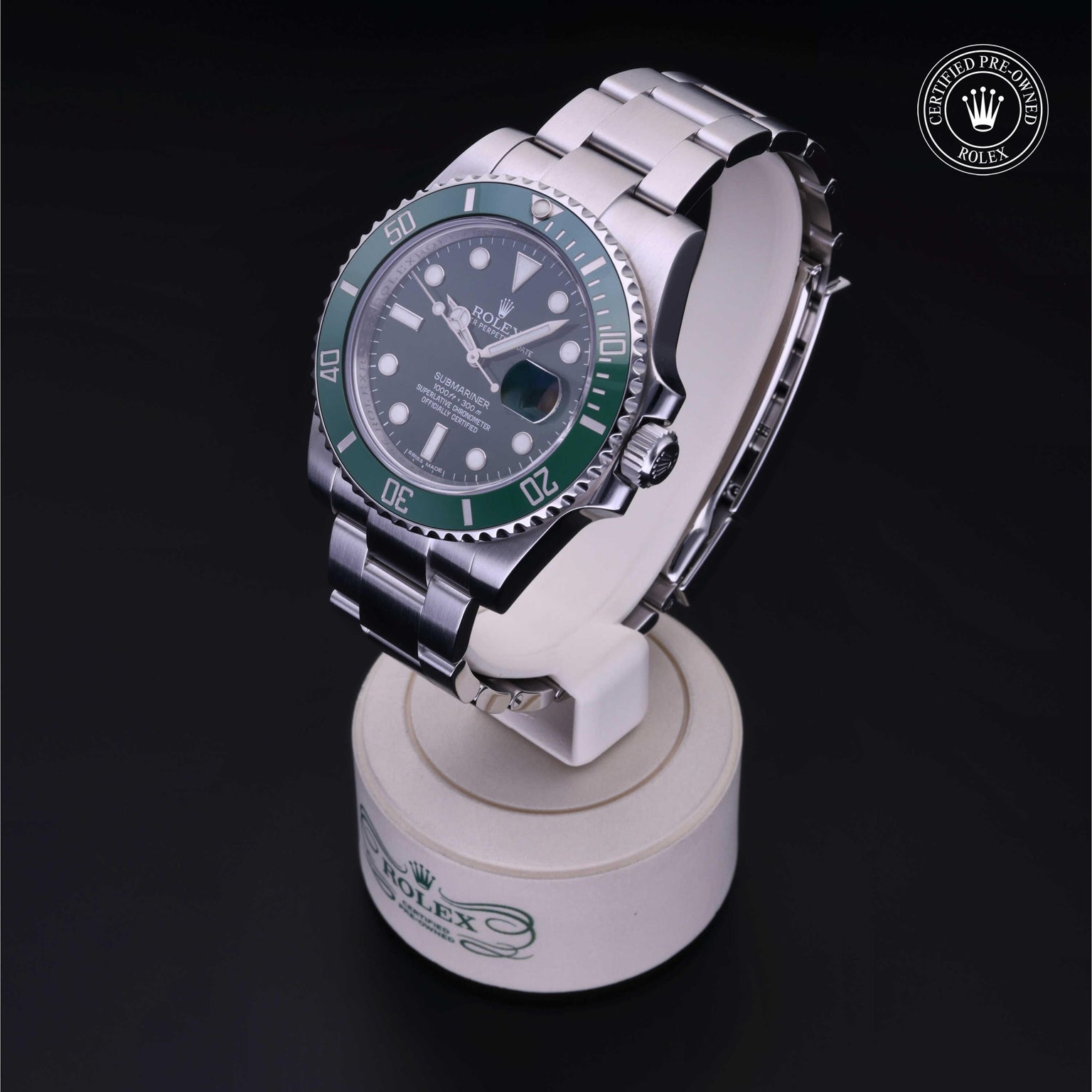 Rolex Certified Pre-owned Submariner M116610LV-0002 front on black background