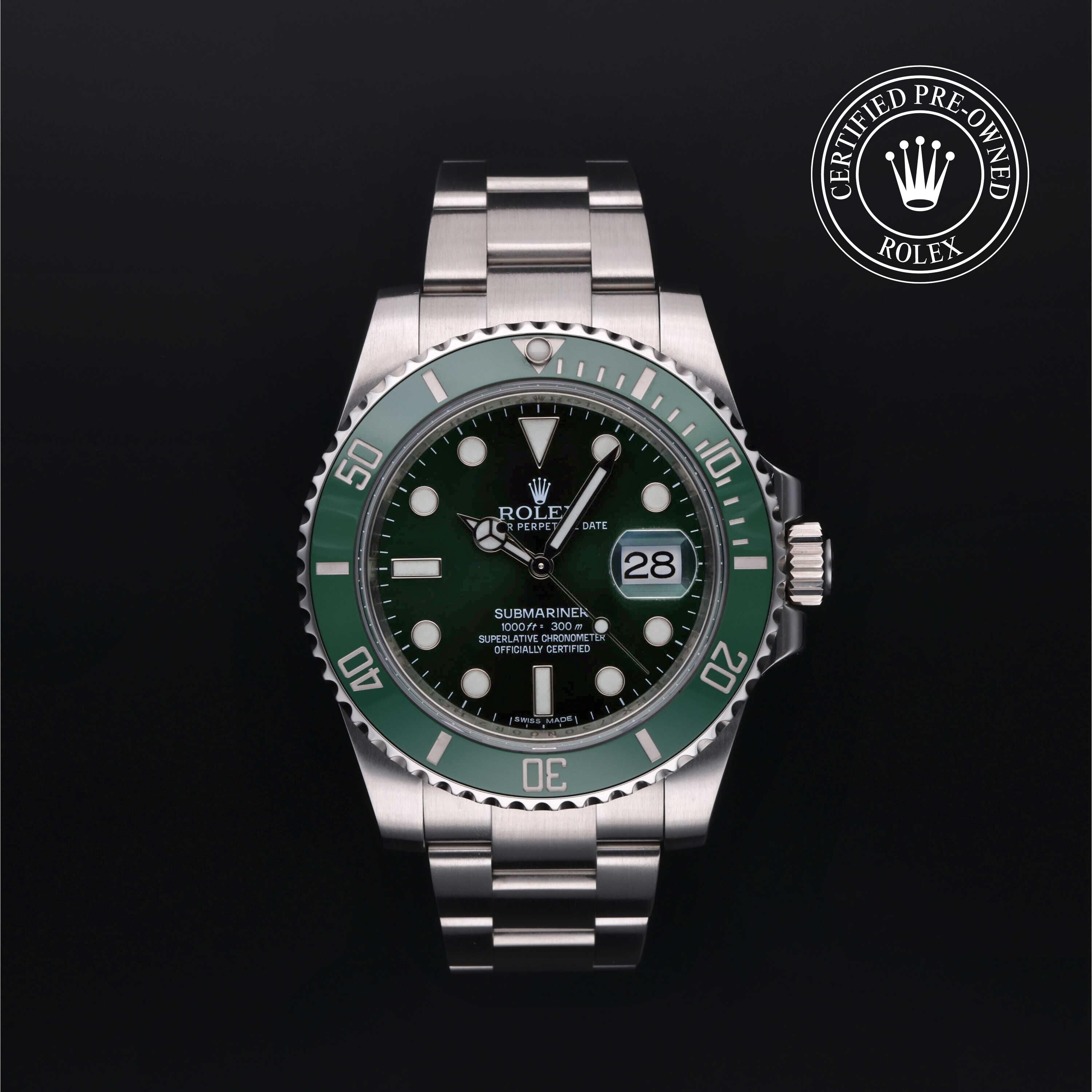 Rolex Certified Pre-owned Submariner M116610LV-0002 front on black background