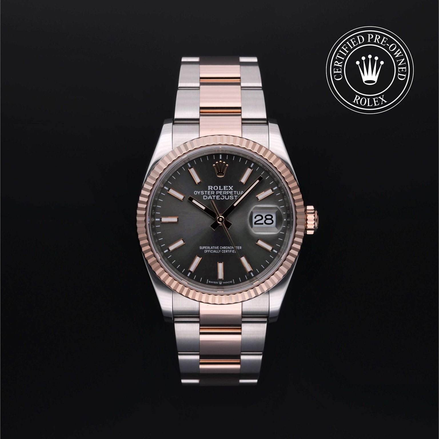 Rolex Certified Pre-owned Datejust M126231-0020 front on black background