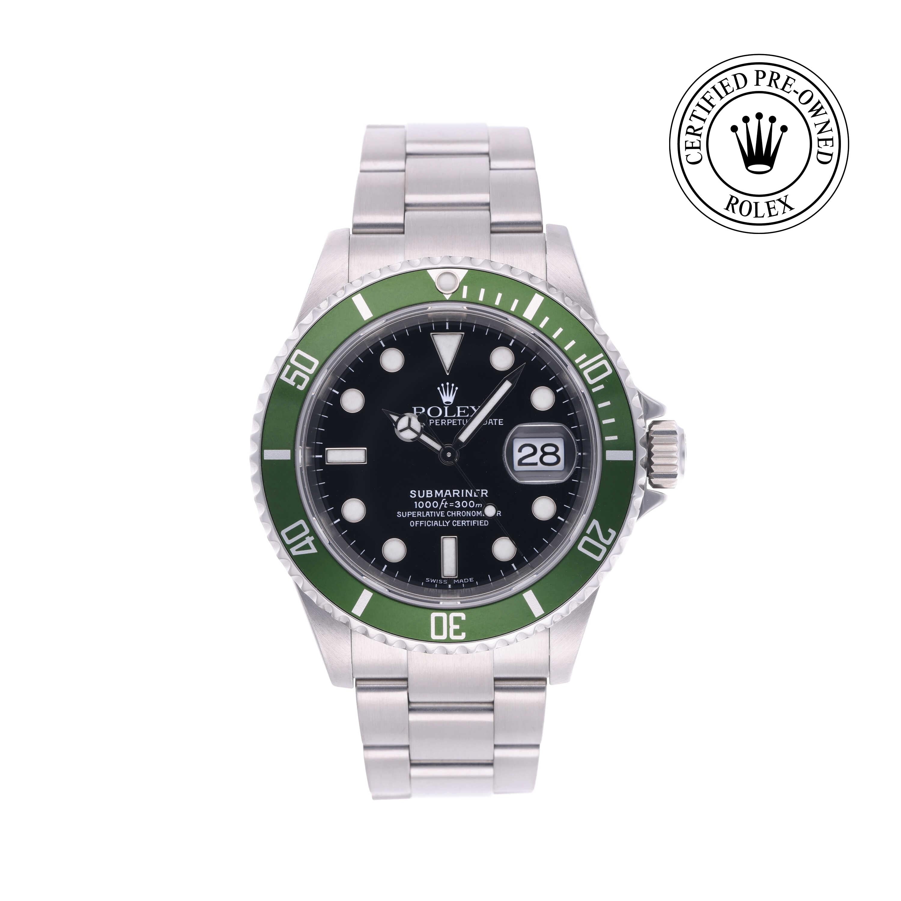 Rolex Certified Pre-owned Submariner M16610LV-0002 front on white background