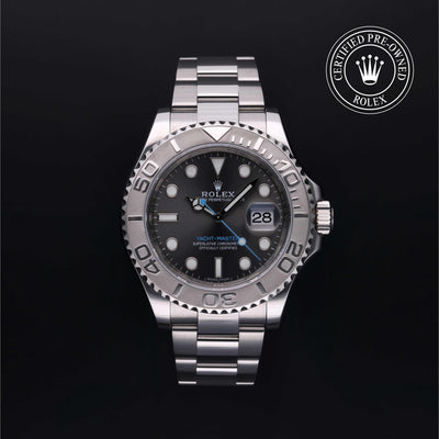 Rolex Certified Pre-owned Yacht-Master M116622-0003 front on black background