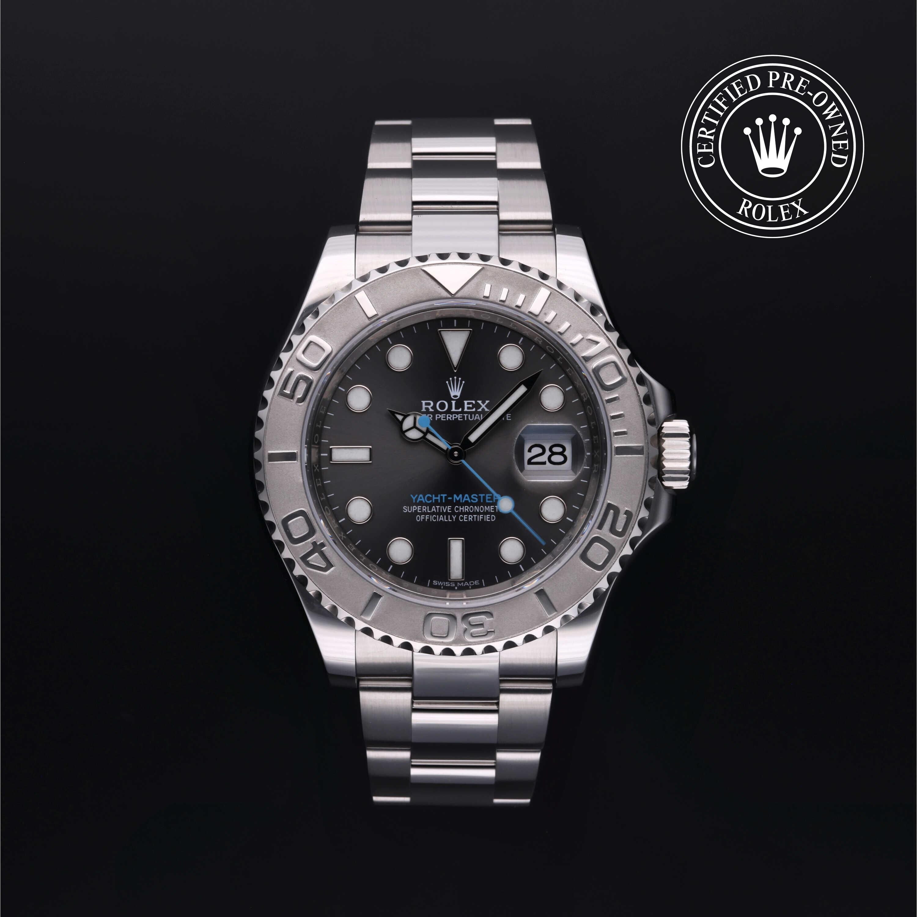 Rolex Certified Pre-owned Yacht-Master M116622-0003 front on black background
