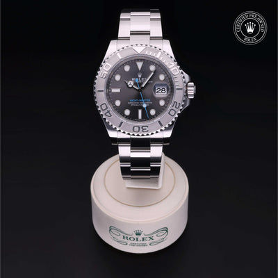 Rolex Certified Pre-owned Yacht-Master M116622-0003 front on black background
