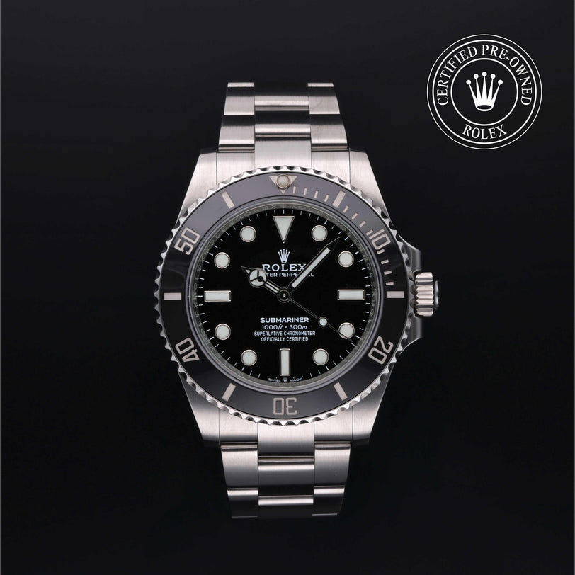 Rolex Certified Pre-owned Submariner M124060-0001 front on black background