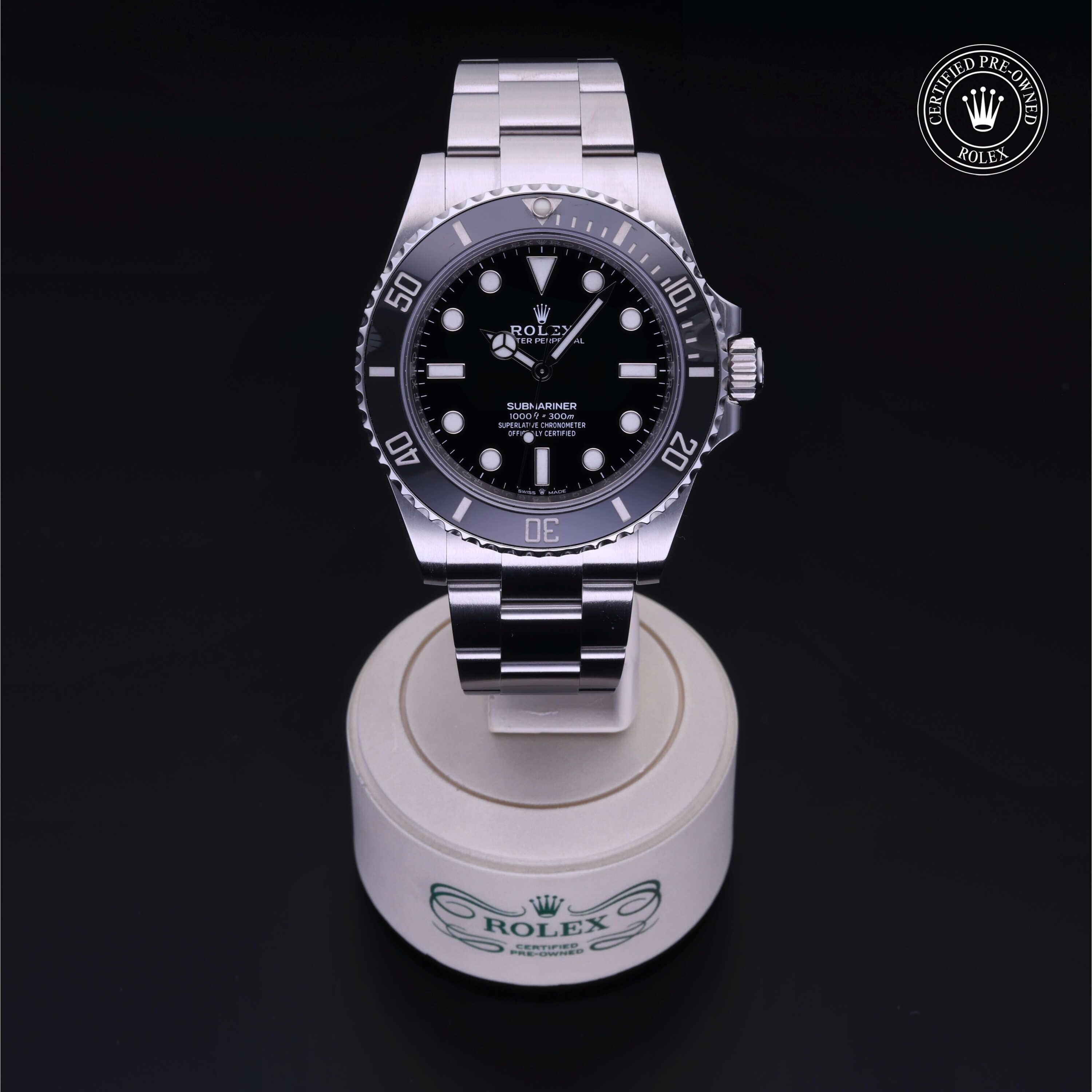 Rolex Certified Pre-owned Submariner M124060-0001 front on black background