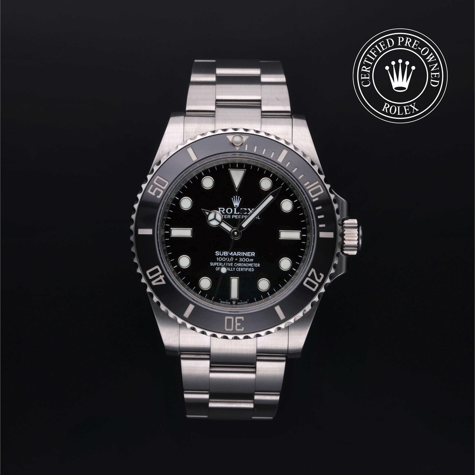 Rolex Certified Pre-owned Submariner M124060-0001 front on black background