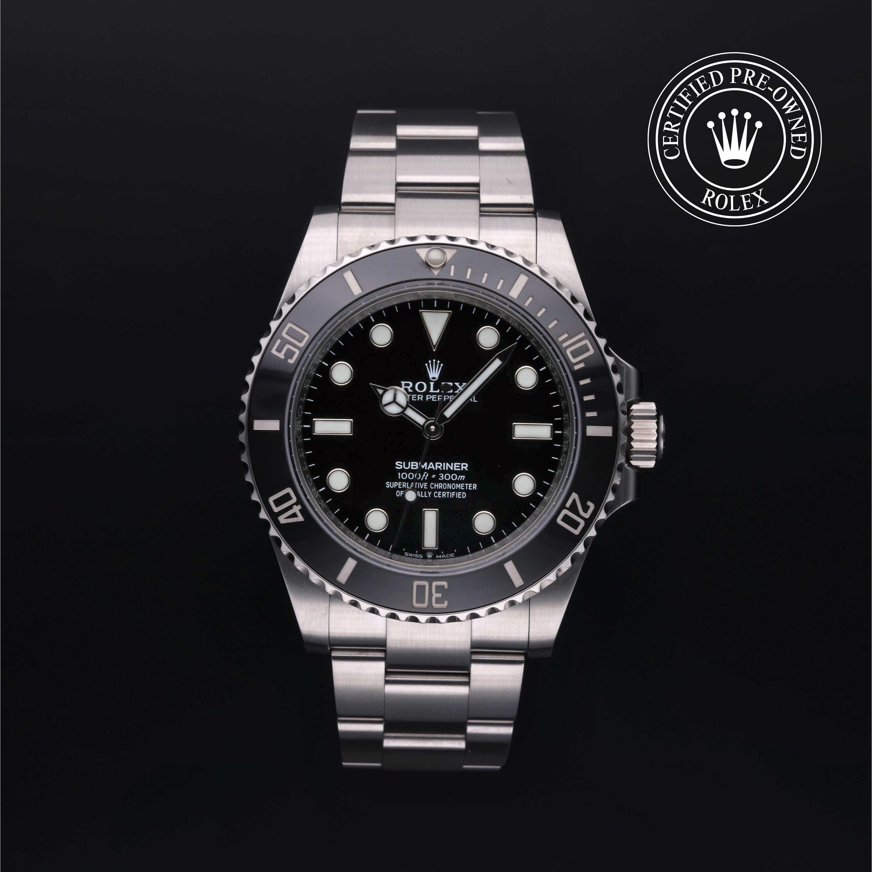 Rolex Certified Pre-owned Submariner M124060-0001 front on black background