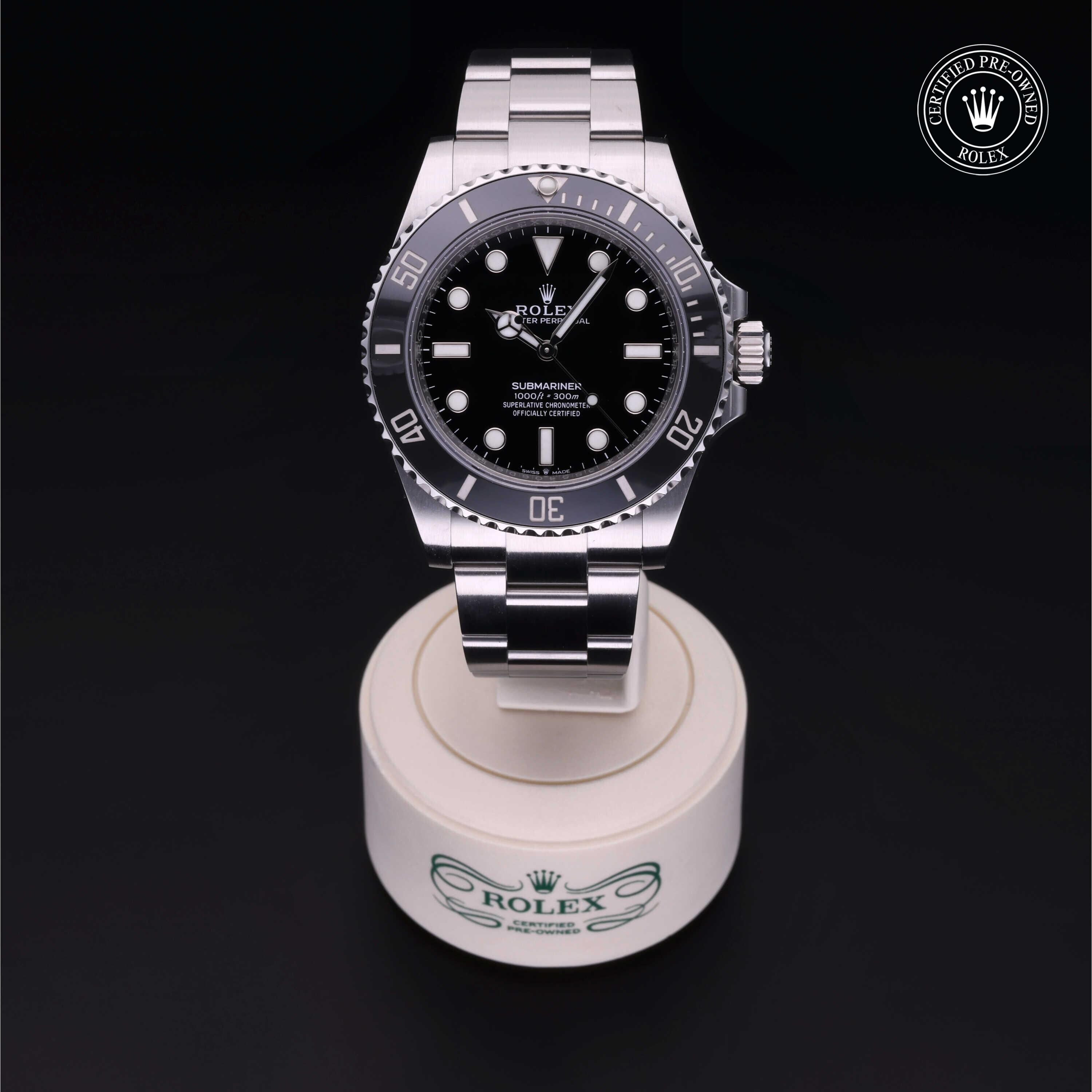 Rolex Certified Pre-owned Submariner M124060-0001 front on black background