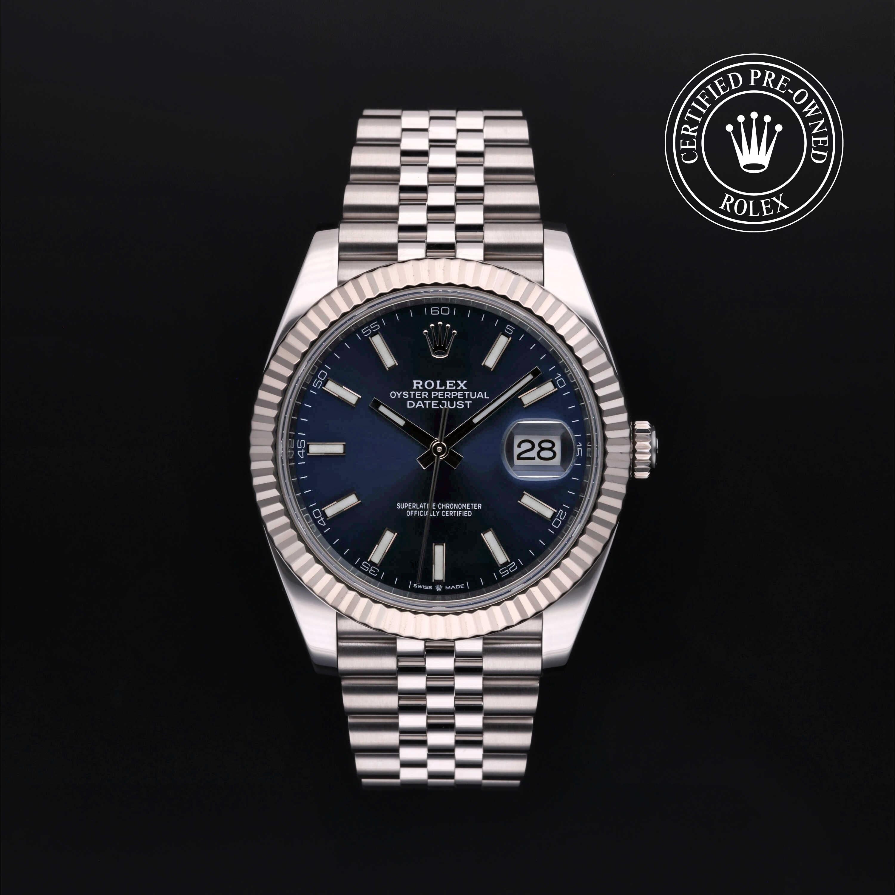 Rolex Certified Pre-owned Datejust M126334-0002 front on black background