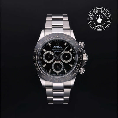 Rolex Certified Pre-owned Daytona M116500LN-0002 front on black background